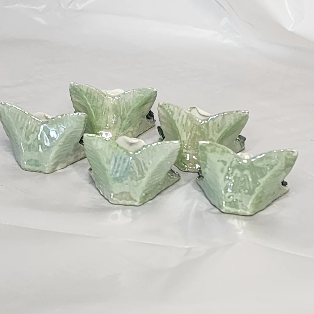 Elfinware Place Card Holders Ceramic Light Pink Rose Germany Set of 5 Vintage